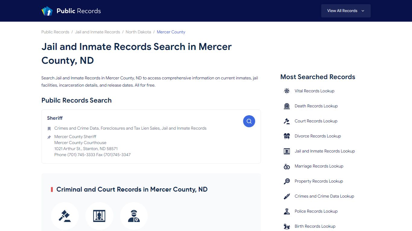 Free Jail and Inmate Records Lookup in Mercer County, ND